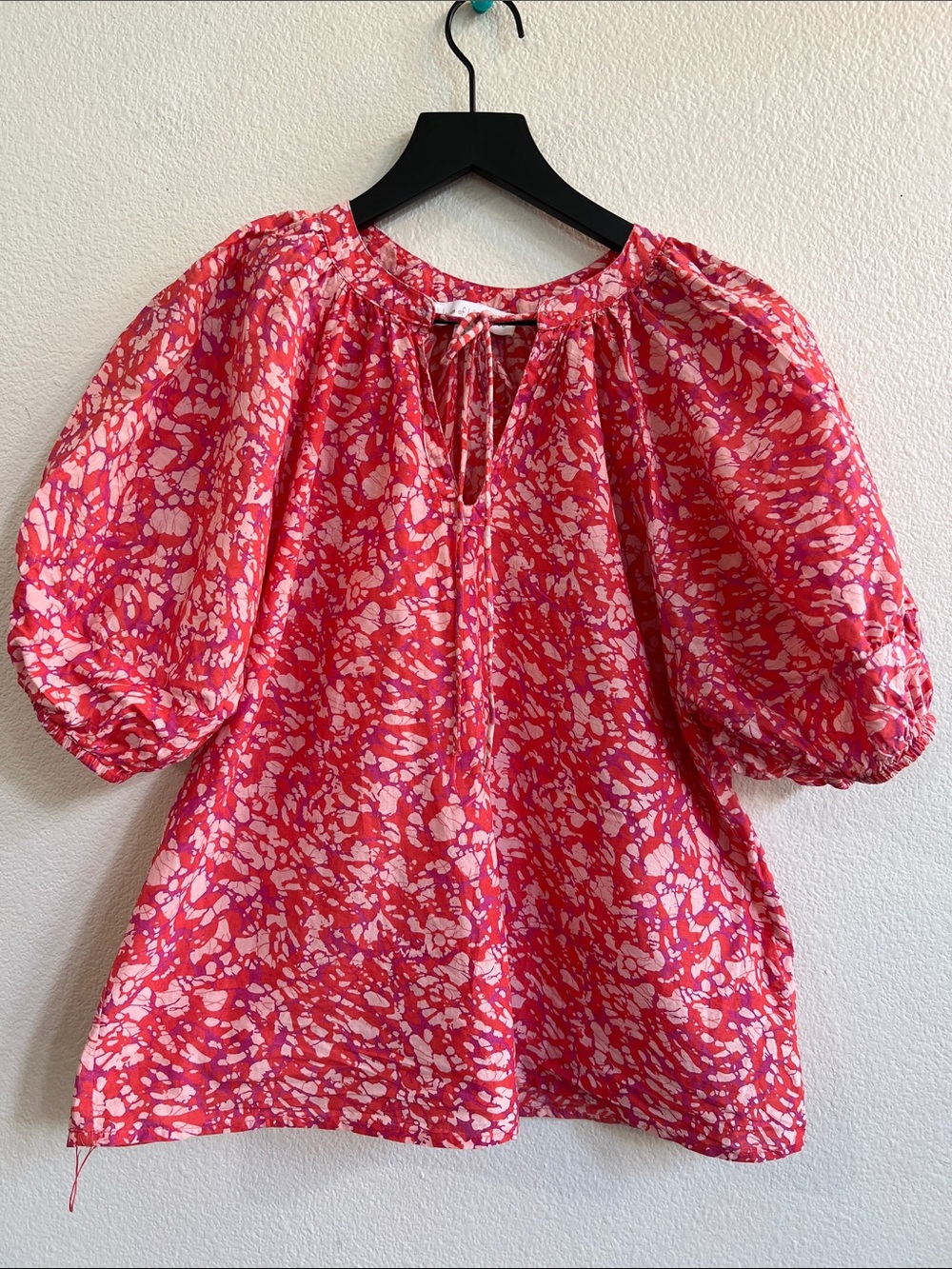 HOUSE OF HARLOW Cotton Puff Short Sleeves Blouse Coral/Purple Abstract Print S